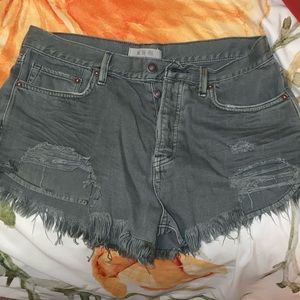 Free People Army Green Ripped Short Shorts